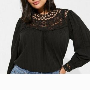 Torrid 3 Black Cotton Lace Trim Yoke Blouse